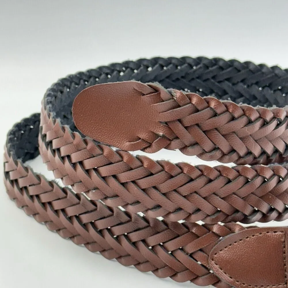 Unbranded Woven Brown Belt Size L Brass Tone Buckle Casual 1 In Wide
